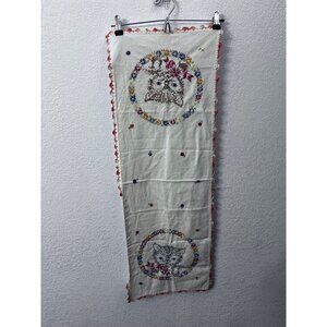 Crochet embroidered kitty cat table runner